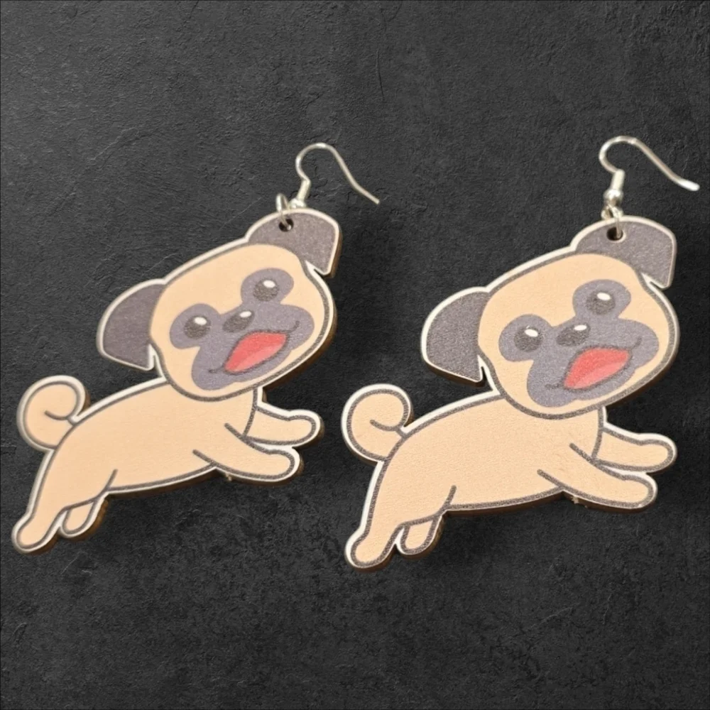 Wooden Dog Dangle Earrings